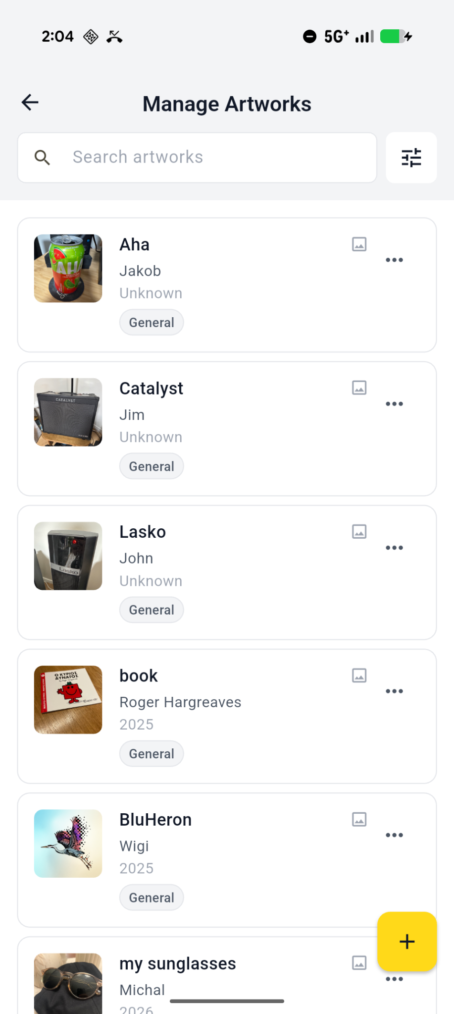 Manage Artworks list
