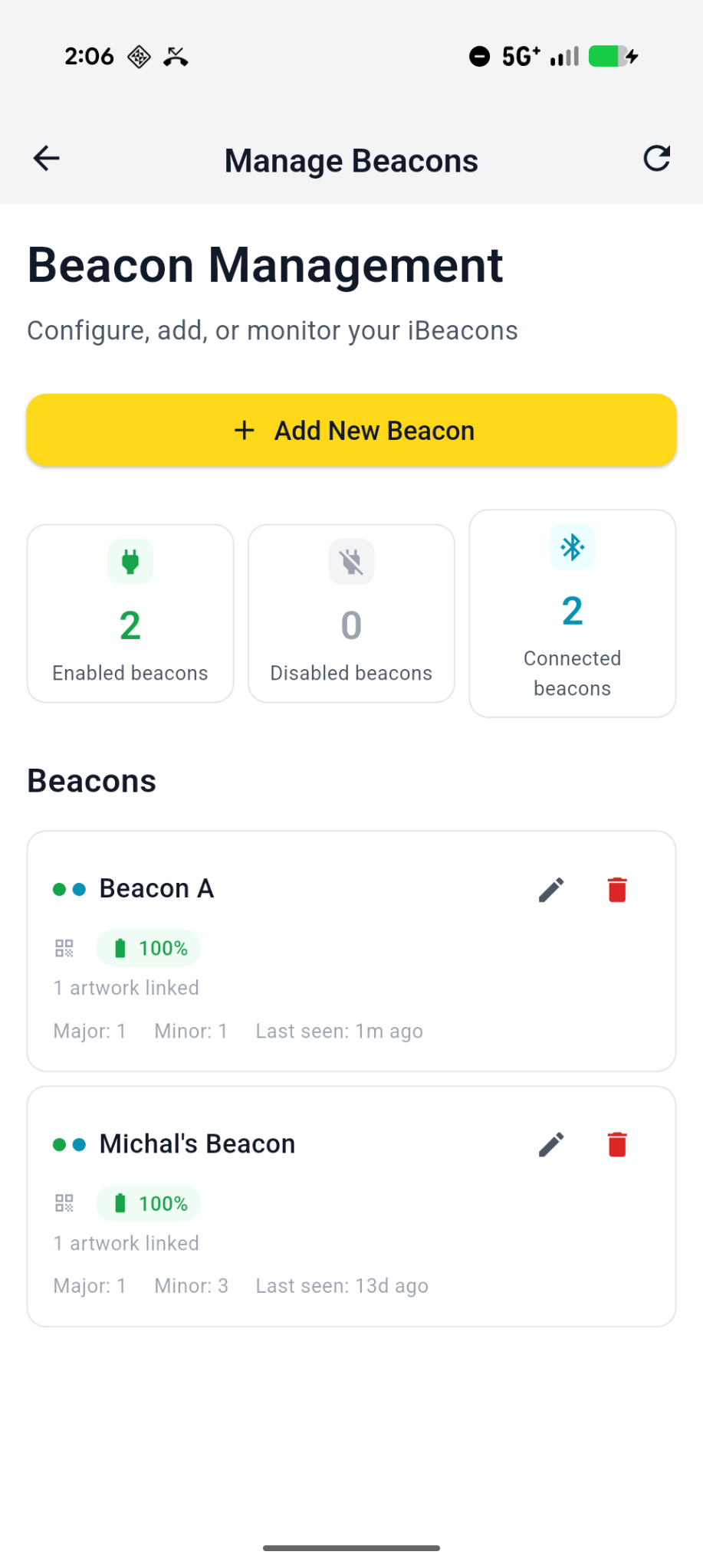 Manage Beacons list